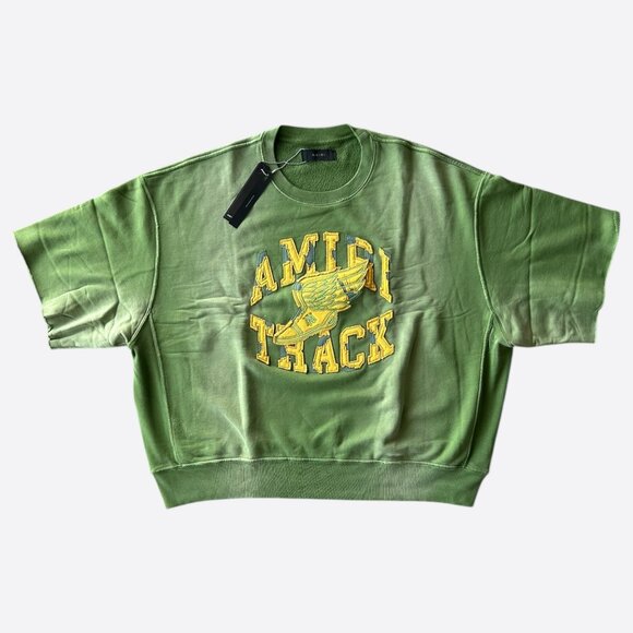 Amiri Green & Yellow Track Logo Cut Off Sweater